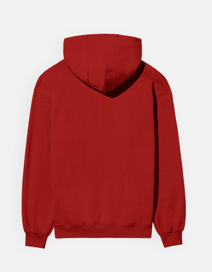 Red hoodie with Spanish Bull print having plane back