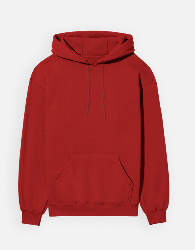 Red hoodie plane front with Spanish Bull print on the back