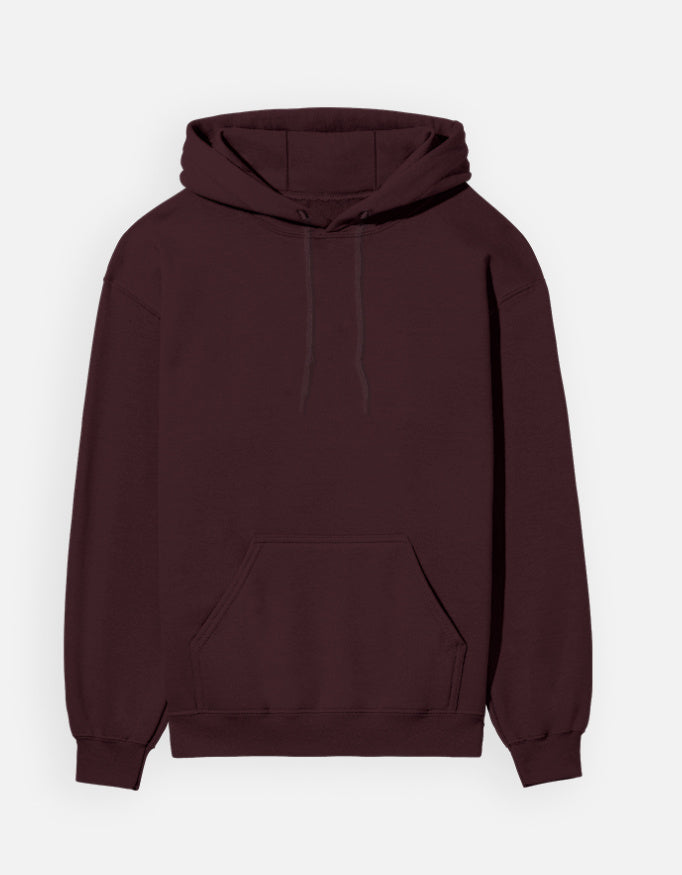 Maroon hoodie plane front with Spanish Bull print on the back