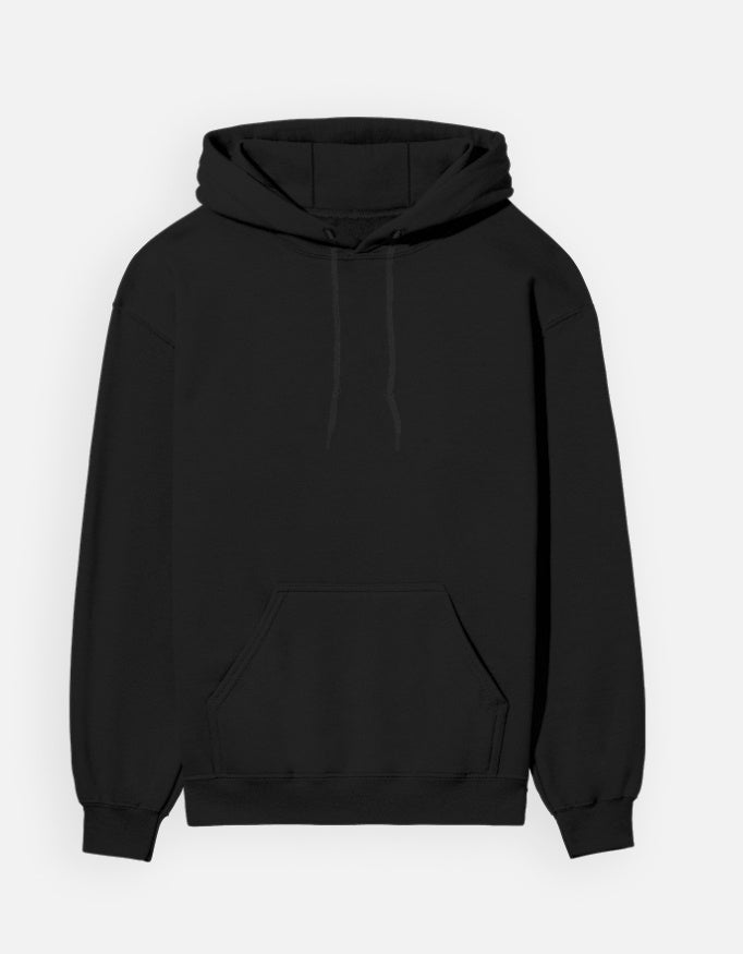 Black hoodie plane front with Spanish Bull print on the back