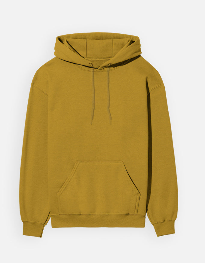 Mustard Yellow hoodie plane front with Spanish Bull print on the back